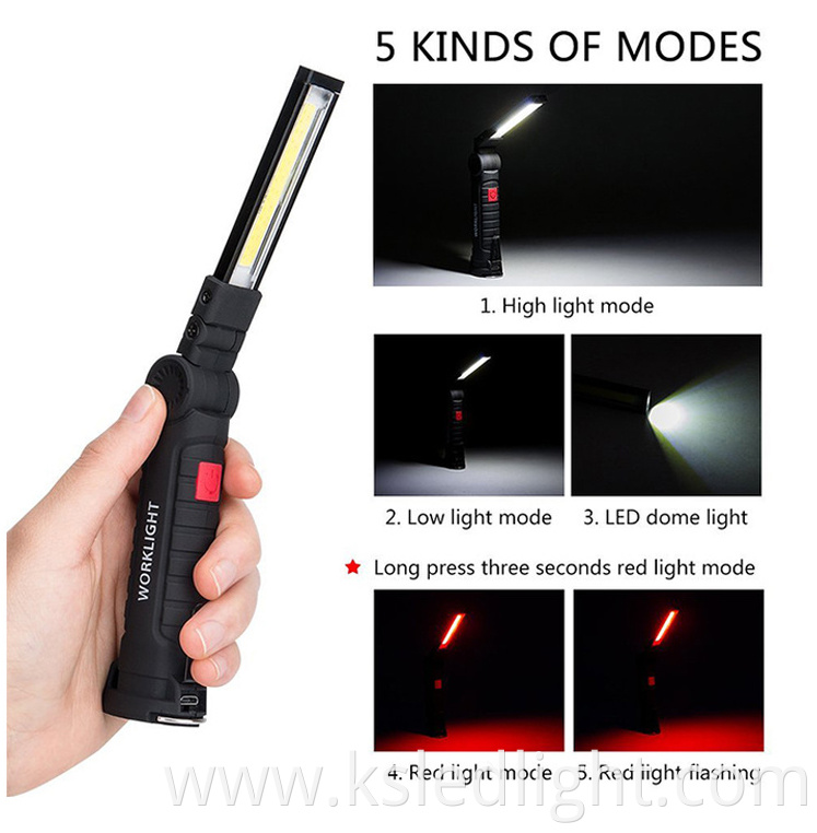 HOT LED COB Work Light 360 Degree Rotate USB Rechargeable Rubber Covered Car Inspection Working Lamp with Magnet and Hook